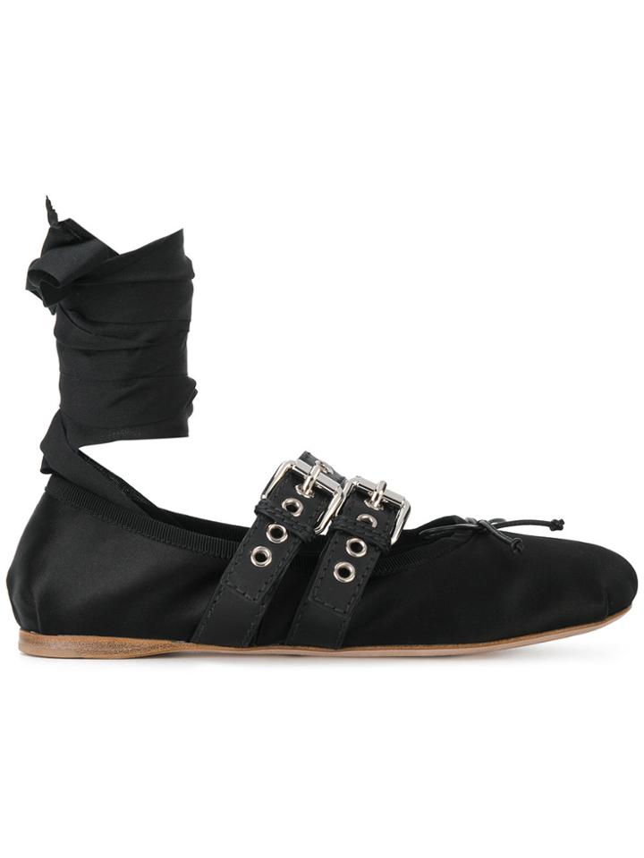 Miu Miu Buckled Ballerina Shoes - Black