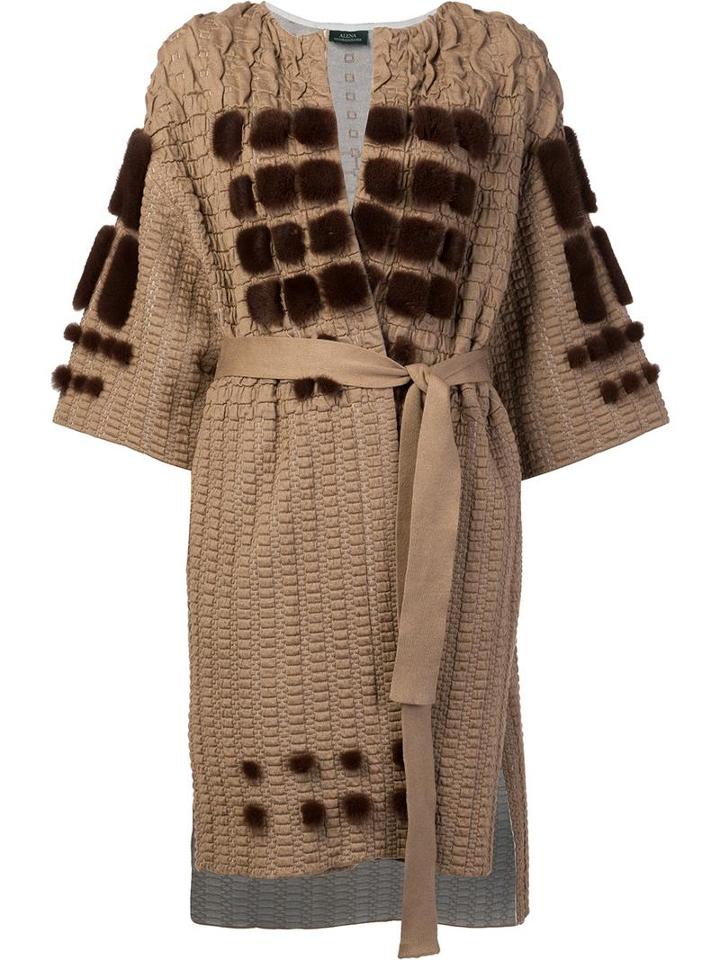 Alena Akhmadullina Collarless Belted Cardi-coat, Women's, Size: 40, Brown, Cotton/mink Fur/wool/viscose