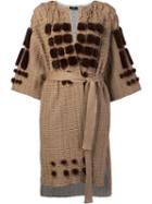 Alena Akhmadullina Collarless Belted Cardi-coat, Women's, Size: 40, Brown, Cotton/mink Fur/wool/viscose