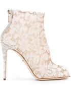 Dolce & Gabbana Floral Lace Booties, Women's, Size: 38.5, White, Viscose/polyamide/cotton/leather