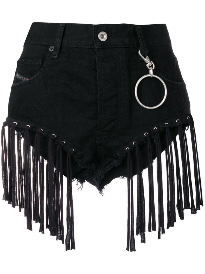 Diesel Fringed Shorts In Denim - Black