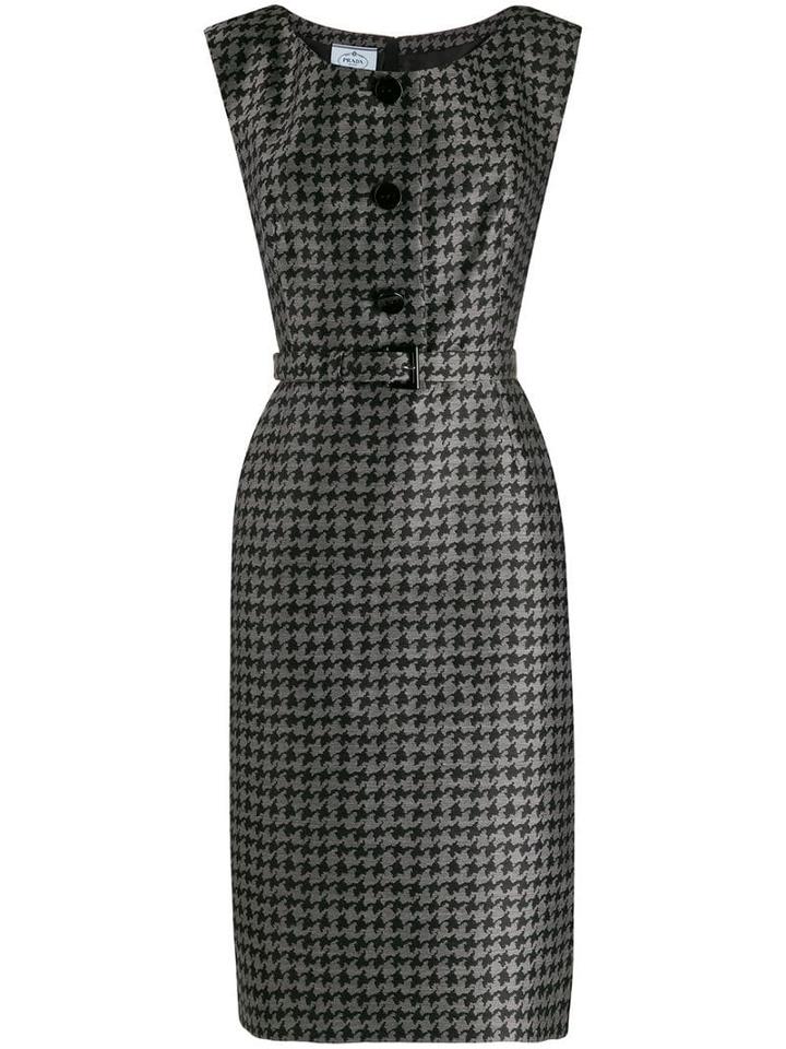 Prada Pre-owned Houndstooth Midi Dress - Black