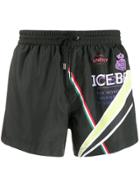 Iceberg Printed Drawstring Swim Shorts - Black