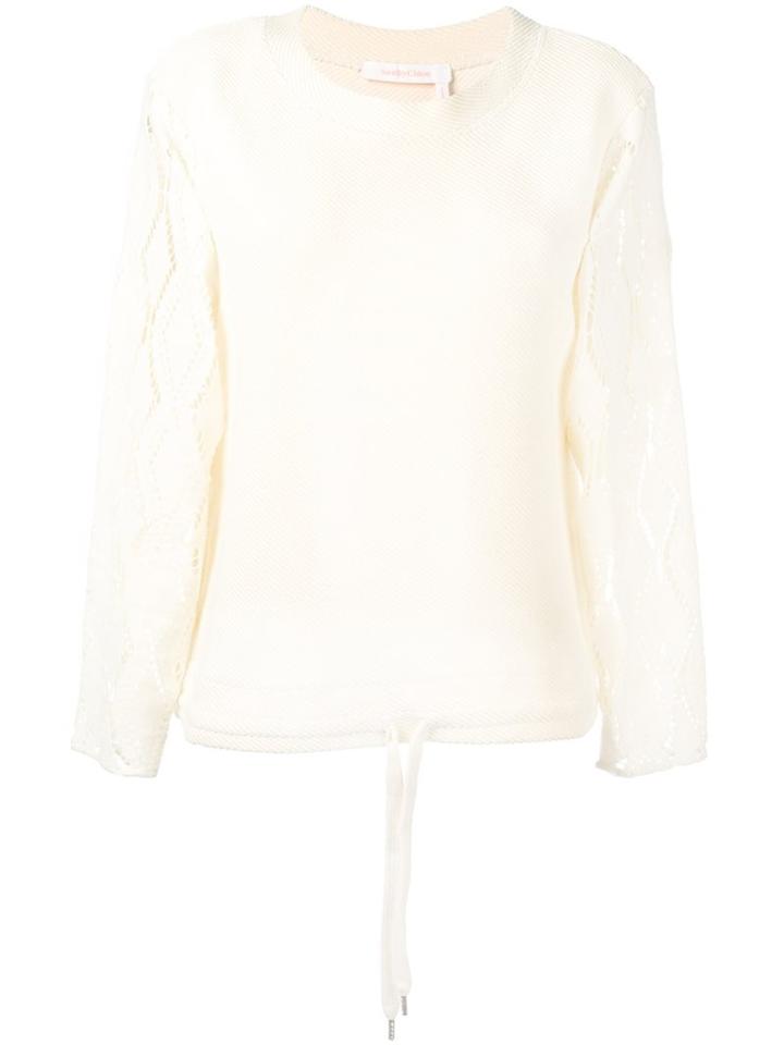 See By Chloé Open Knit Sleeve Sweatshirt, Women's, Size: Small, Nude/neutrals, Cotton/polyamide