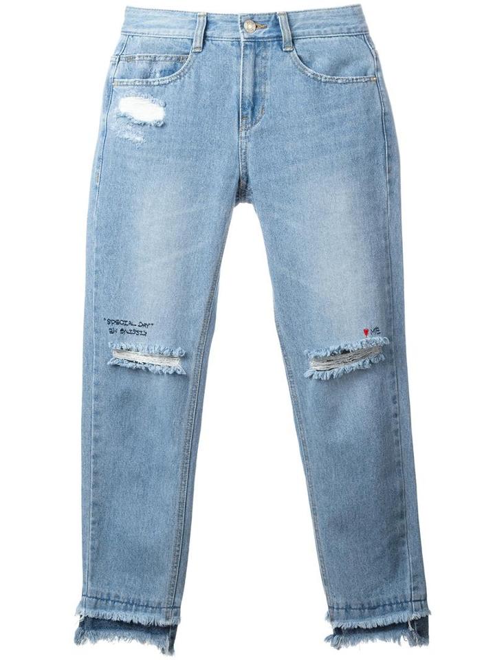 Steve J & Yoni P Distressed Cropped Jeans, Women's, Size: Small, Blue, Cotton