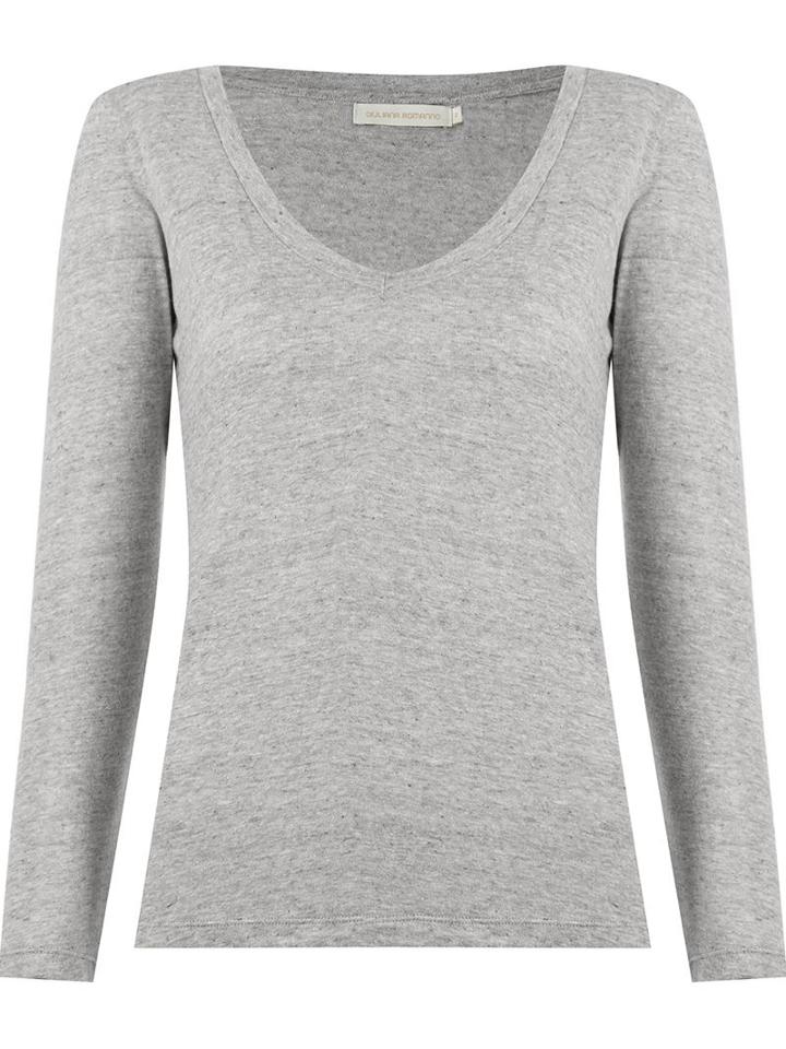 Giuliana Romanno Deep V-neck Longsleeved Blouse, Women's, Size: G, Grey, Cotton