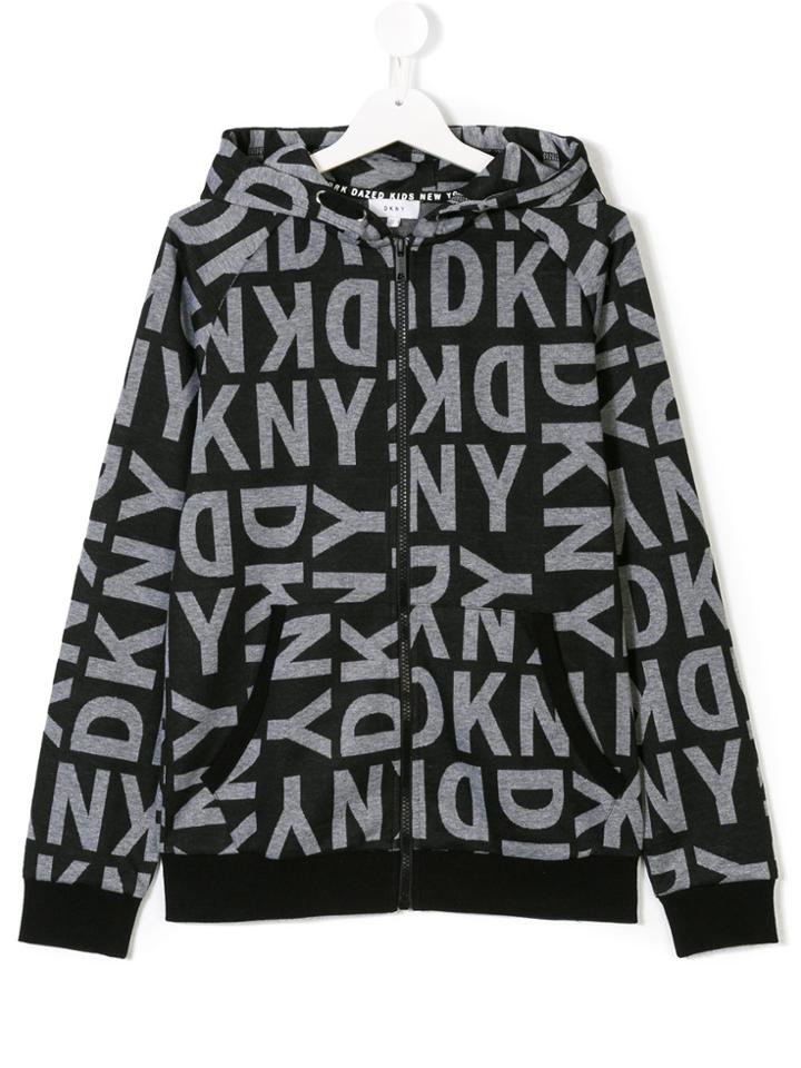 Dkny Kids Printed Hooded Jacket - Black