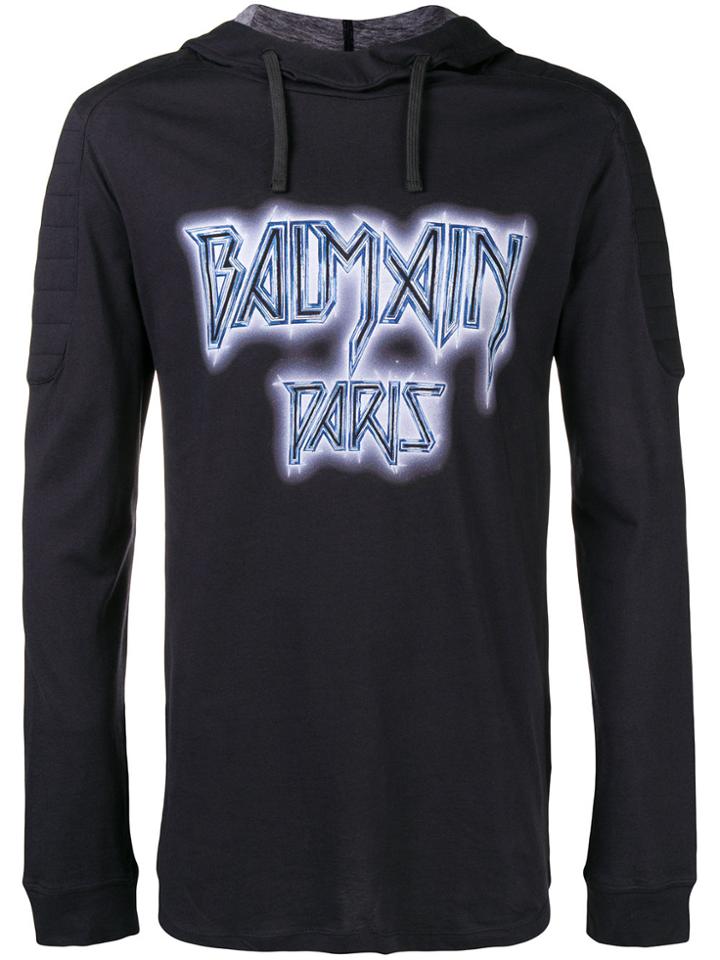 Balmain Printed Hooded T-shirt - Blue