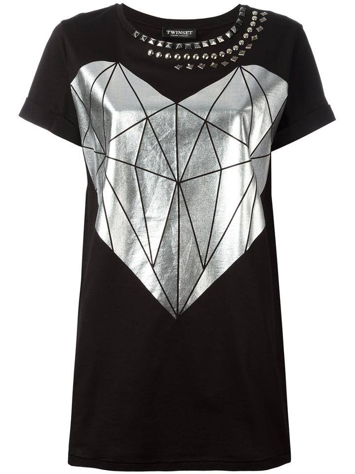 Twin-set Printed Stud T-shirt, Women's, Size: Small, Black, Cotton