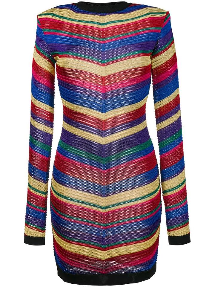 Balmain Chevron Knit Dress, Women's, Size: 40, Red, Viscose