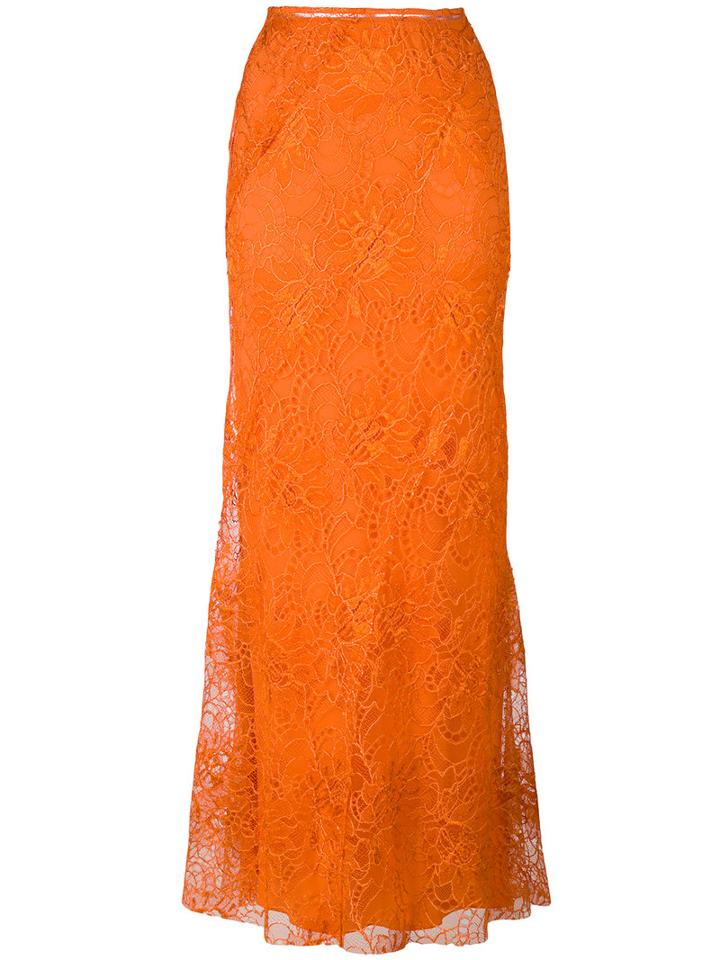 Alberta Ferretti - Embroidered Skirt - Women - Silk/polyamide/acetate/other Fibers - 42, Yellow/orange, Silk/polyamide/acetate/other Fibers