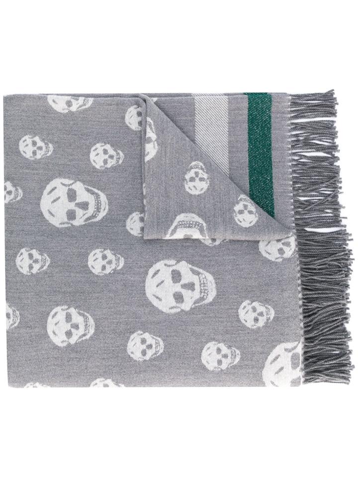 Alexander Mcqueen Skull Embroidered Scarf - Grey