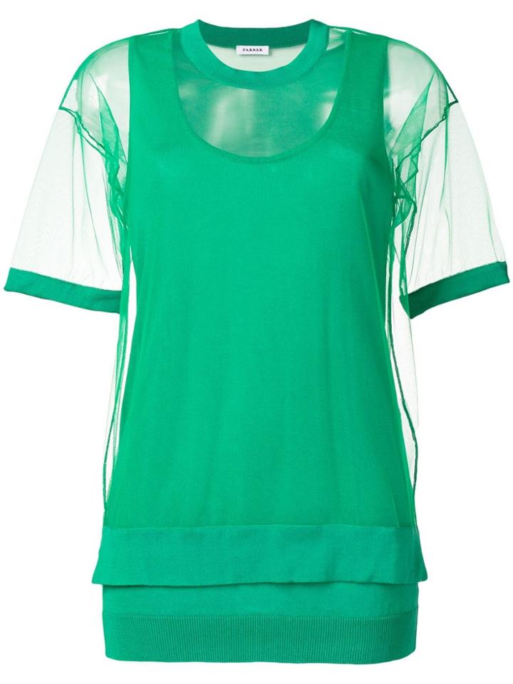 P.a.r.o.s.h. Mesh-detail Short Sleeve Top - Green