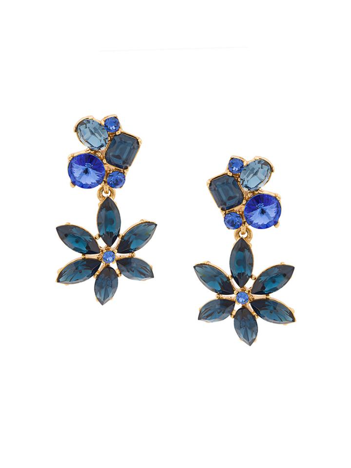 Oscar De La Renta Crystal Flower Earrings - Blue