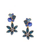 Oscar De La Renta Crystal Flower Earrings - Blue