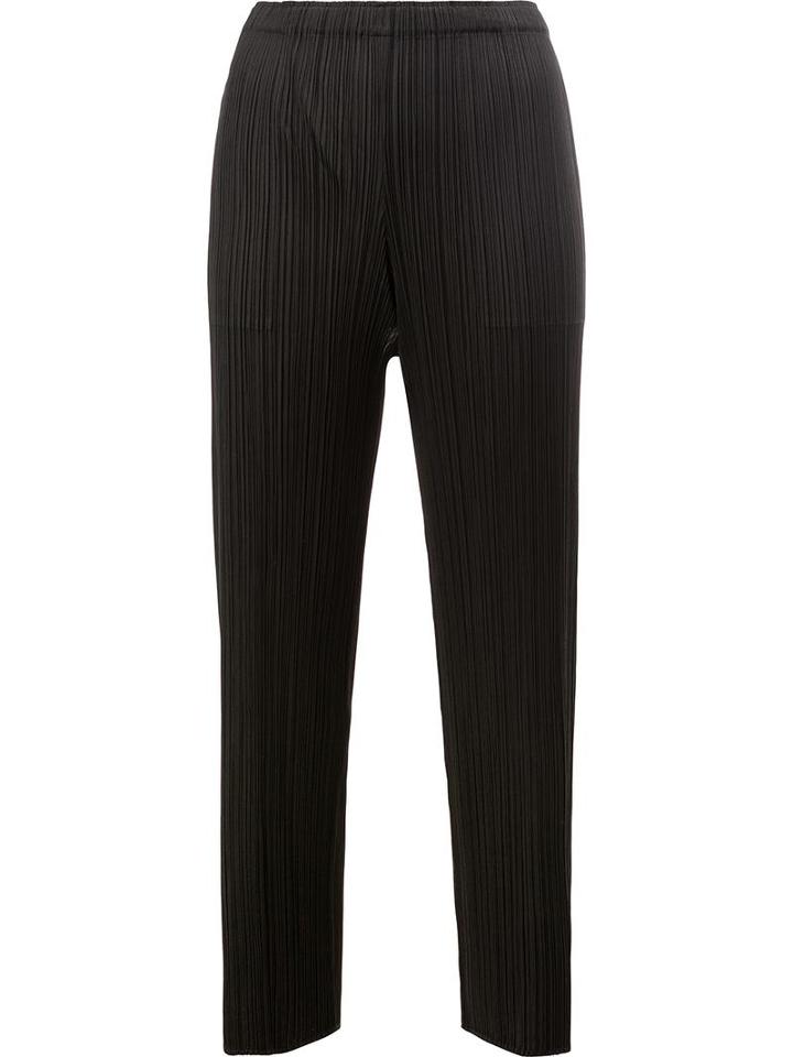 Pleats Please By Issey Miyake Pleated Straight Cropped Trousers, Women's, Size: 1, Black, Polyester
