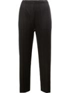 Pleats Please By Issey Miyake Pleated Straight Cropped Trousers, Women's, Size: 1, Black, Polyester