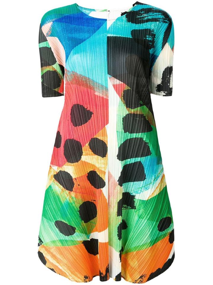 Pleats Please By Issey Miyake Colour-block Flared Dress - Orange