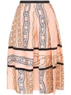 Marni Silk Pleated Chain Print Midi Skirt - Pink