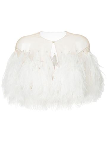 Isabel Sanchis Illusion Tulle Feather Capelet - Neutrals