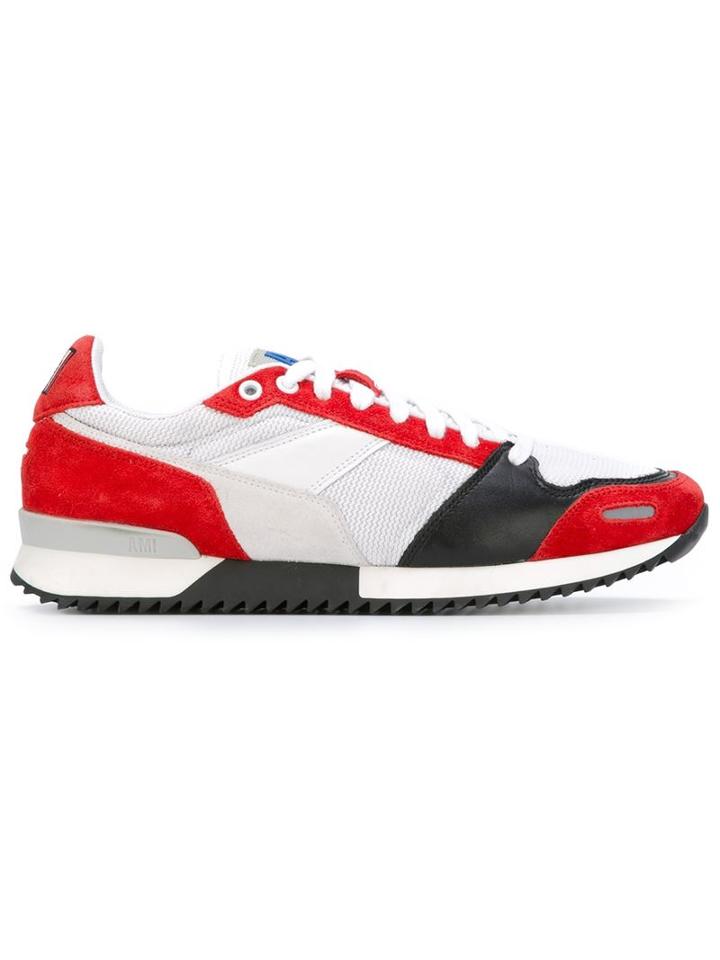 Ami Alexandre Mattiussi Panelled Sneakers, Men's, Size: 40, Red, Leather/nylon/rubber/nylon