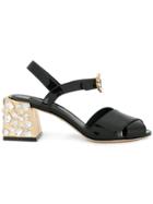 Dolce & Gabbana Embellished Heel Sandals - Black