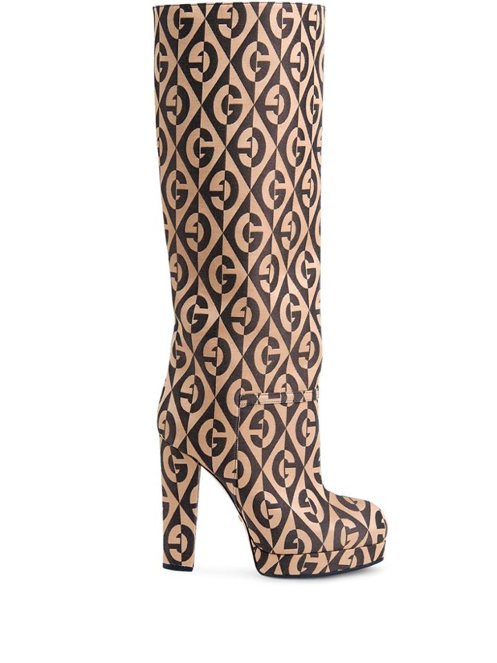 Gucci Platform Boot With G Rhombus - Brown