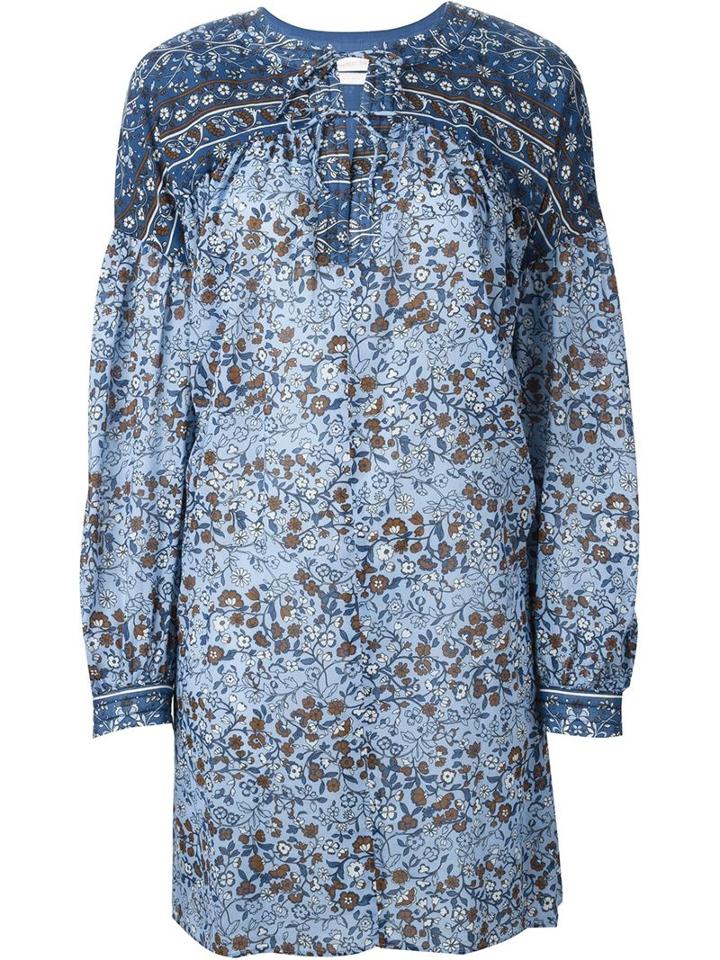See By Chloé Boho Floral Print Dress, Women's, Size: 40, Blue, Cotton