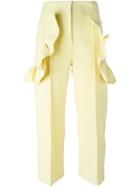 Marni Ruffle Detail Cropped Trousers, Women's, Size: 38, Yellow/orange, Cotton/polyamide/spandex/elastane