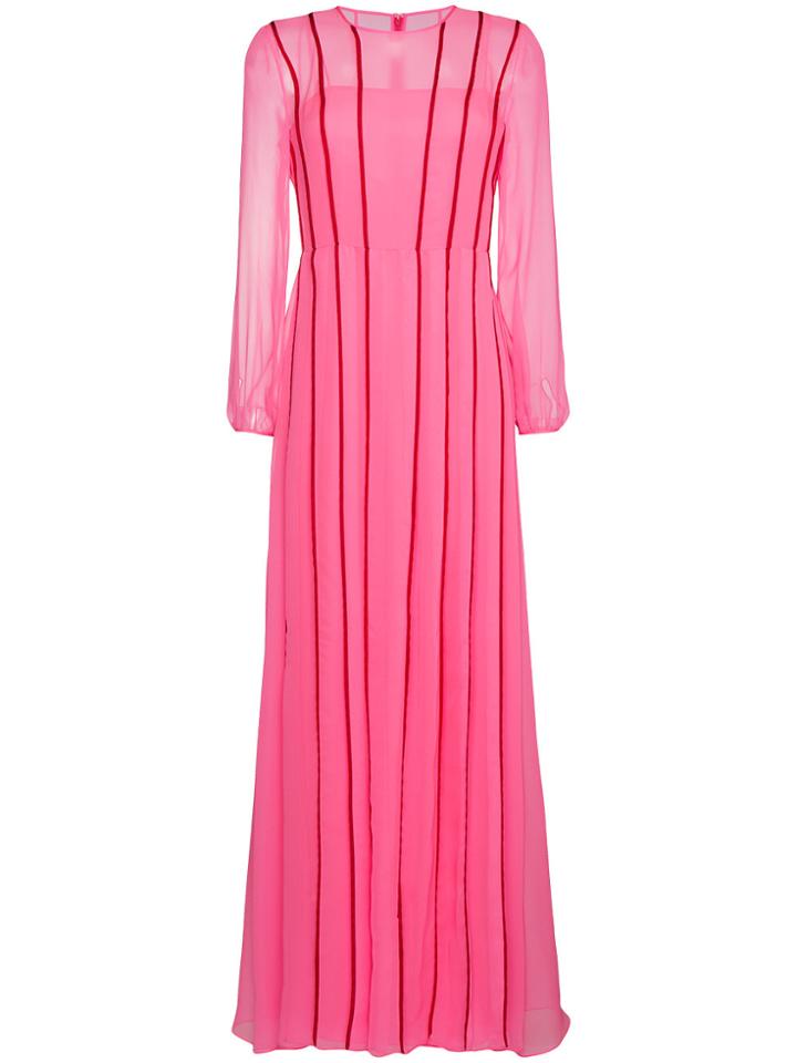 Adam Lippes Silk Pleated Dress With Red Stripes - Pink & Purple