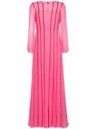 Adam Lippes Silk Pleated Dress With Red Stripes - Pink & Purple