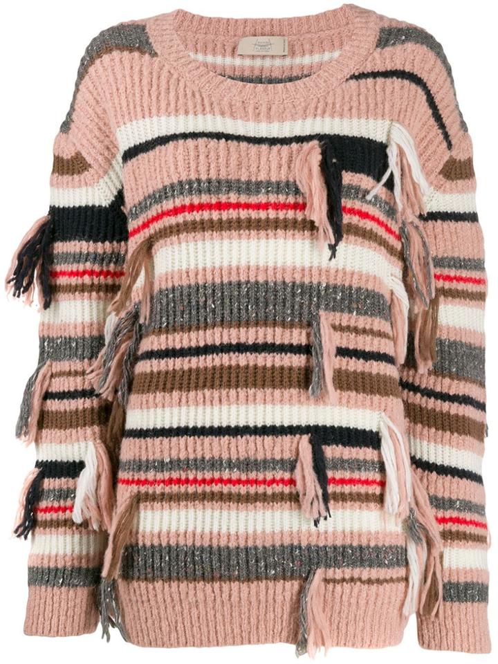 Maison Flaneur Fringed Striped Jumper - Pink