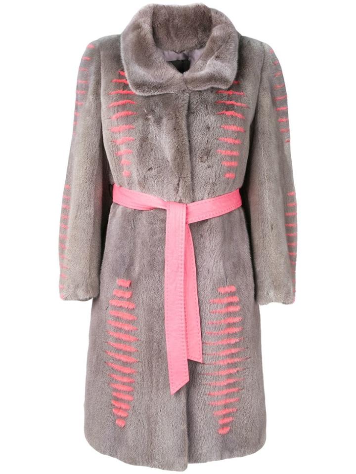 Liska Judit Belted Fur Coat - Grey