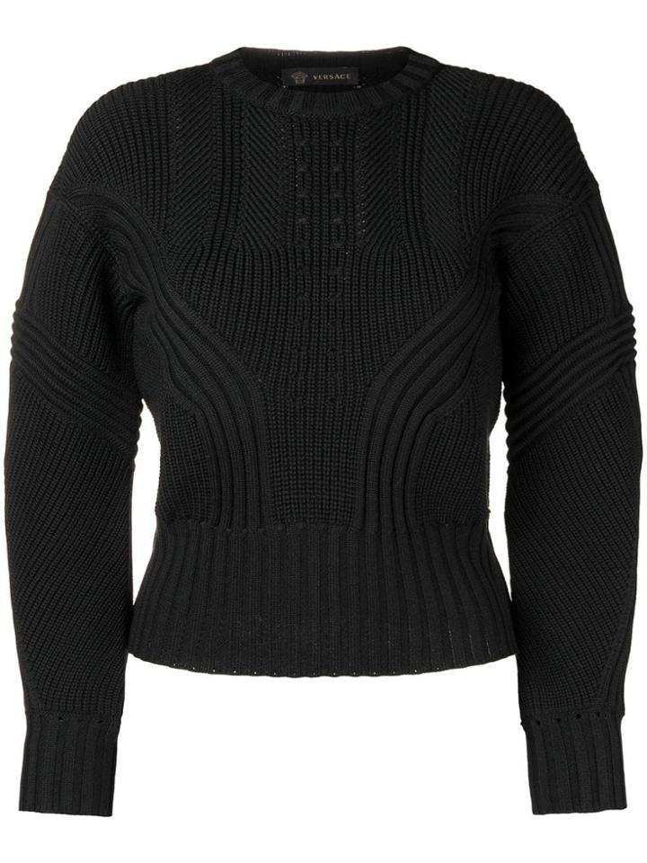 Versace Ribbed Long Sleeve Jumper - Black