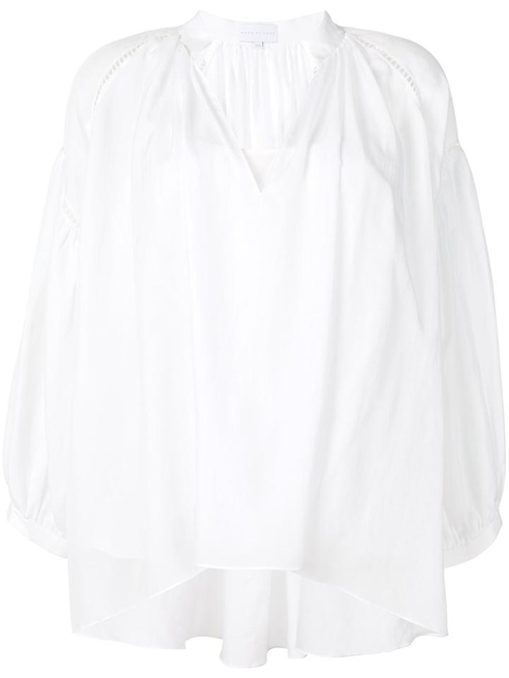 Noon By Noor Relaxed Henley Neck Ruched Meryl Blouse - White