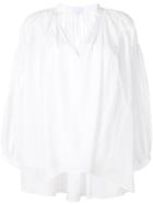 Noon By Noor Relaxed Henley Neck Ruched Meryl Blouse - White
