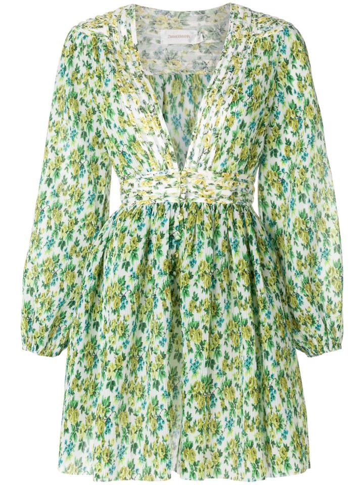 Zimmermann Pleated Floral Dress - Green
