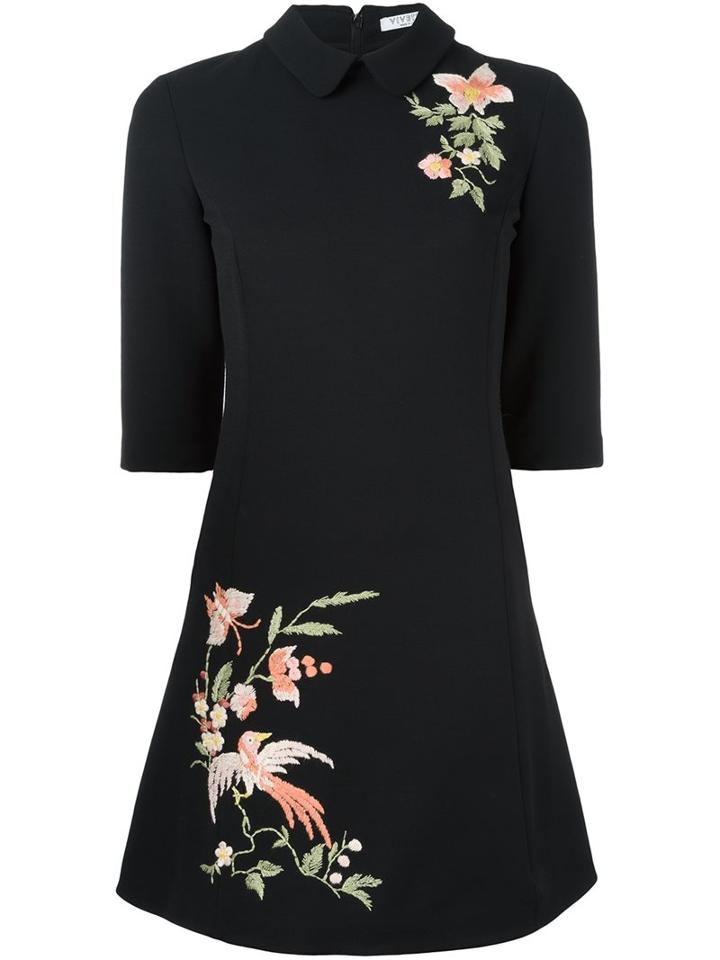 Vivetta Floral Embroidery Flared Dress, Women's, Size: 38, Black, Polyamide/polyester/spandex/elastane/virgin Wool