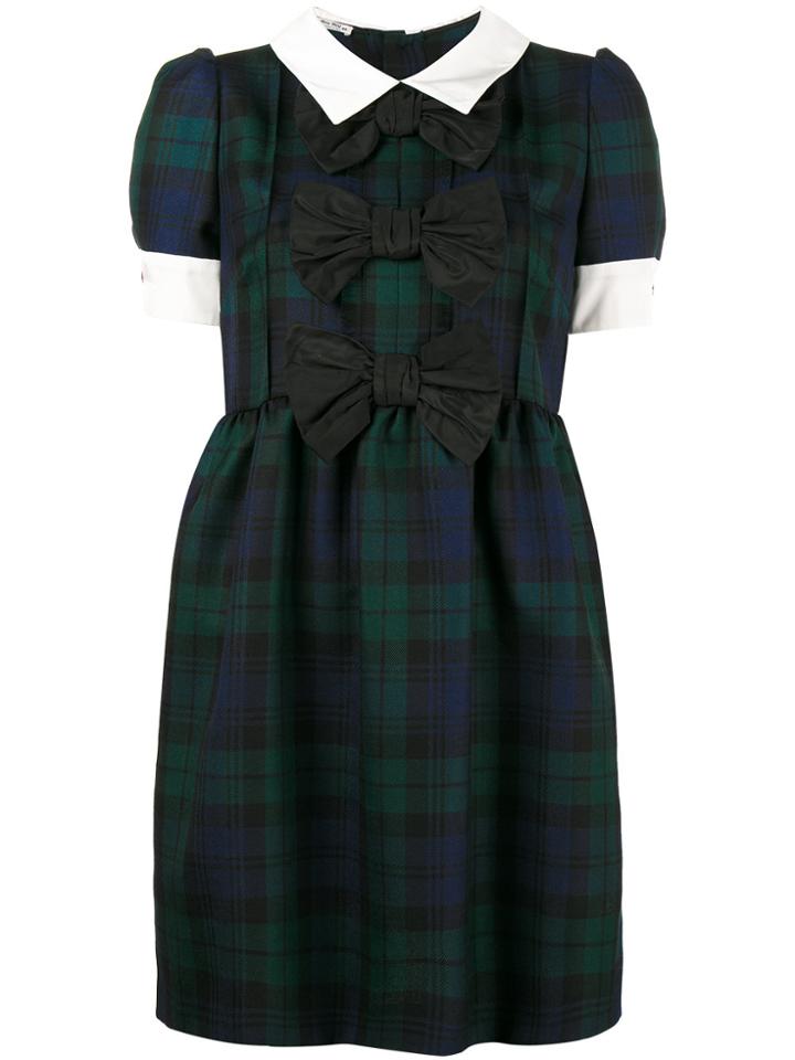 Miu Miu Bow Tartan Smock Dress - Blue