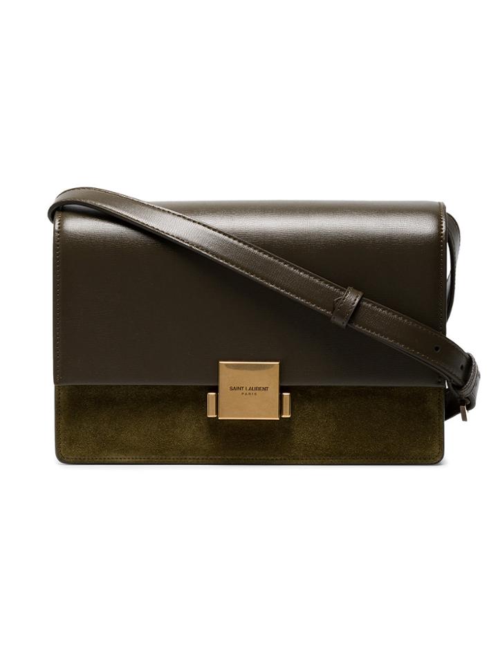 Saint Laurent Green Bellechasse Medium Suede And Leather Satchel