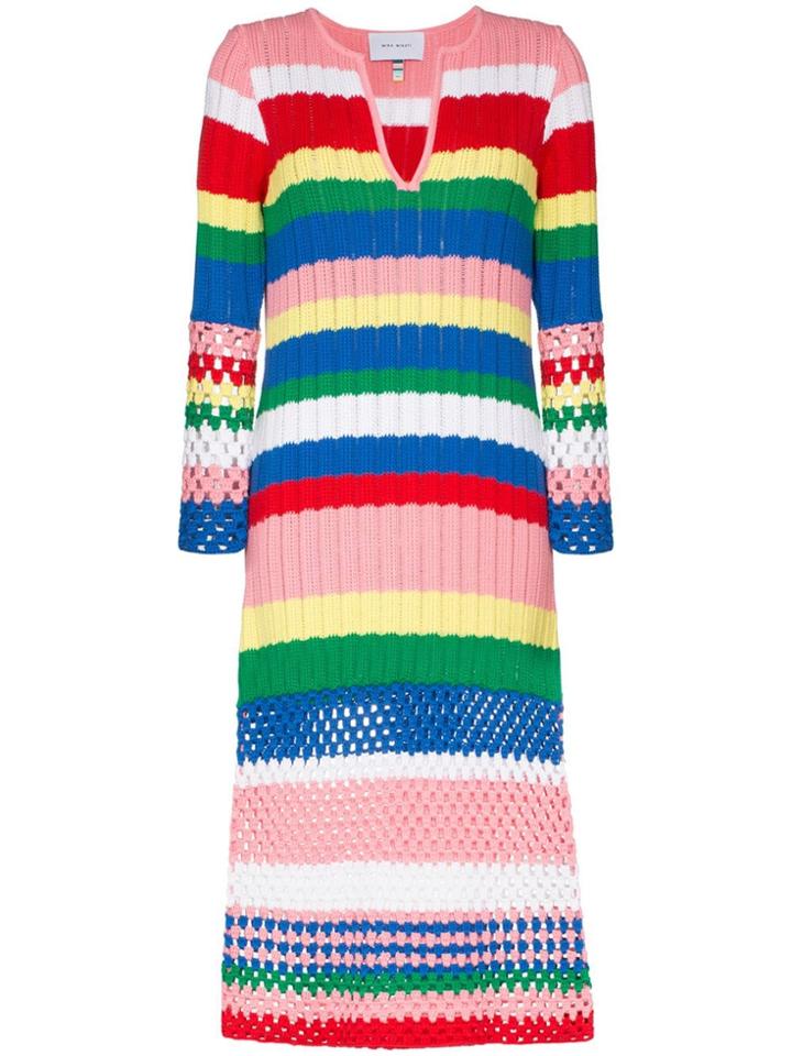 Mira Mikati Striped Knitted-cotton Dress - Red