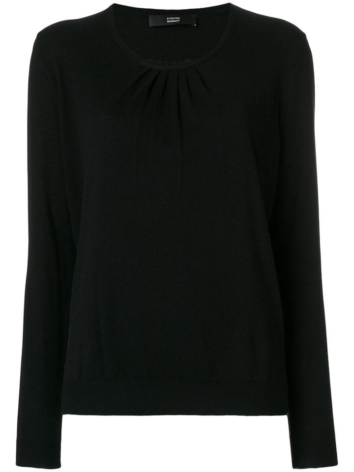 Steffen Schraut - Pleated Detail Knitted Blouse - Women - Nylon/polyester/viscose/cashmere - 36, Black, Nylon/polyester/viscose/cashmere