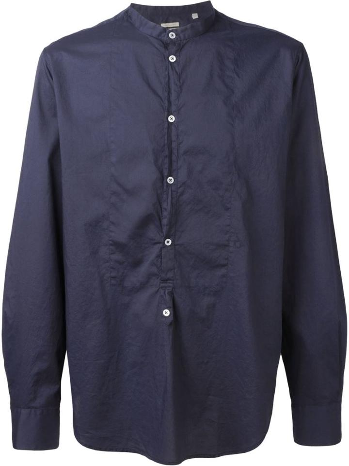 Massimo Alba Band Collar Shirt, Men's, Size: L, Blue, Cotton