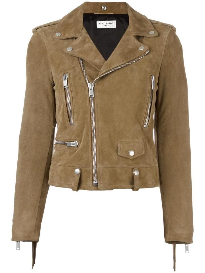 Saint Laurent Classic Fringed Motorcyle Jacket, Women's, Size: 38, Brown, Goat Skin/polyester/cupro/cotton