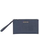 Logo Zip Clutch - Women - Leather - One Size, Blue, Leather, Michael Michael Kors
