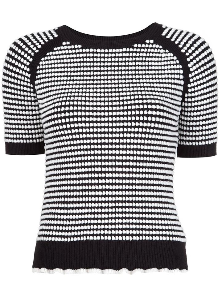 3.1 Phillip Lim Shortsleeved Knit Top, Women's, Size: Large, White, Cotton/nylon/viscose