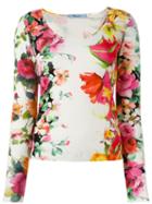 Blumarine Floral Print Knitted Top, Women's, Size: 44, White, Viscose/spandex/elastane