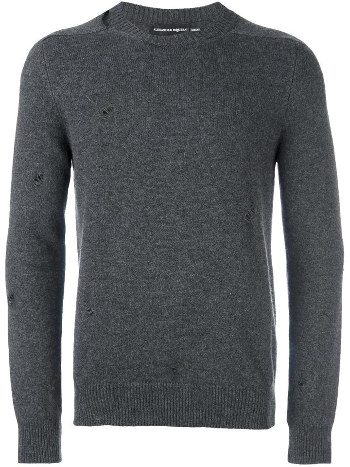 Alexander Mcqueen Distressed Jumper, Men's, Size: Medium, Grey, Cashmere