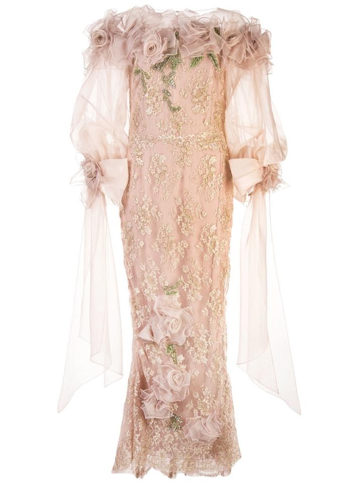 Marchesa Long Off-shoulder Dress - Neutrals