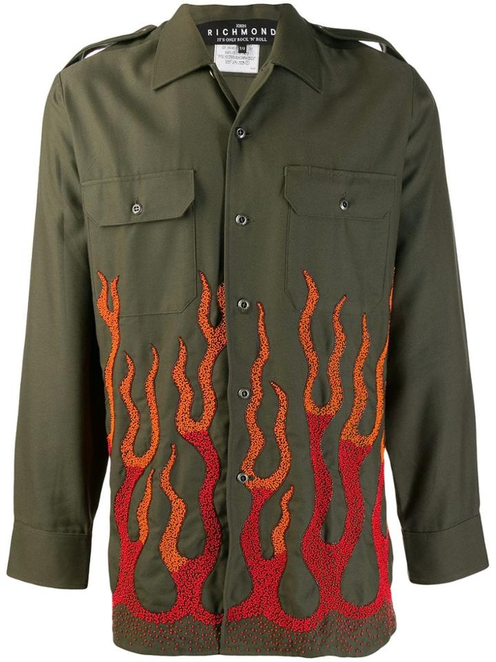 John Richmond Bead Embroidered Flame Shirt - Green